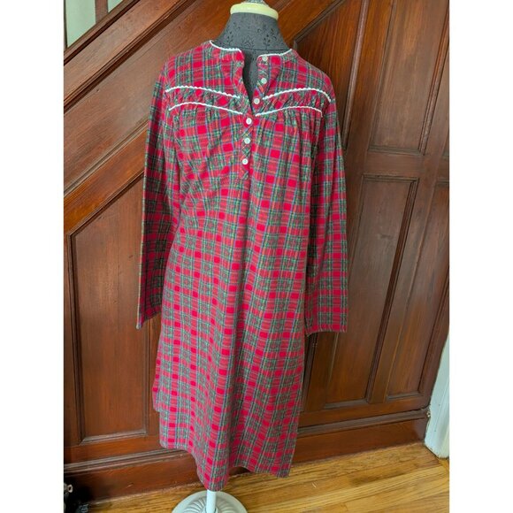 Celestial Dreams Plaid Flannel Nightgown Lace Trim & Button Front Red/Green XL - Picture 1 of 4